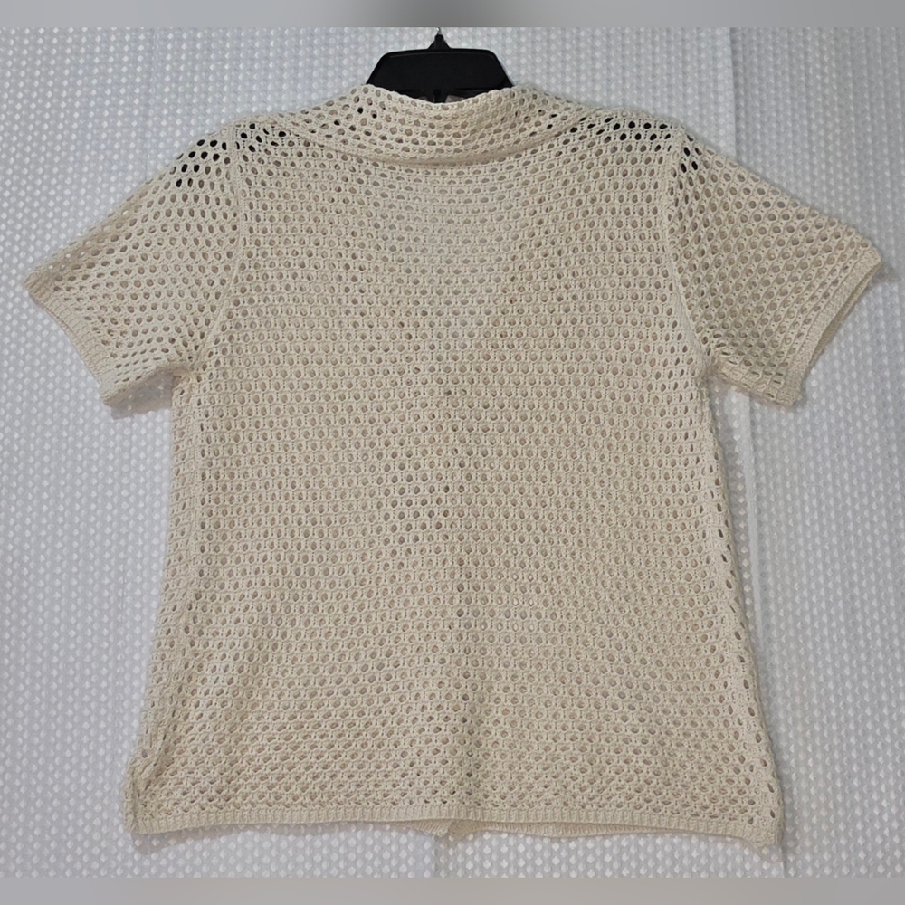 Vintage Inspired Crochet Top Cottagecore Boho Button Up Coastal Layering Shirt - Picture 8 of 8